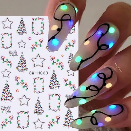 ZOAZJINAZ 4 Sheets Christmas Luminous 3D Nail Art Stickers Decals