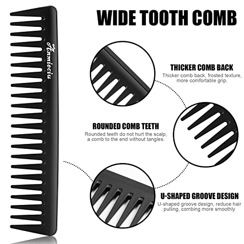 Anmieciu 2-Piece Wide Tooth Hair Detangling Comb Set, Anti-Static Carbon Fiber