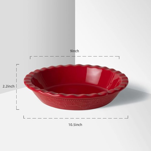 Fun Elements 9-Inch Ceramic Pie Pan - Deep Dish with Lace Emboss & Ruffled Edge | Perfect for Baking & Holiday Gifts