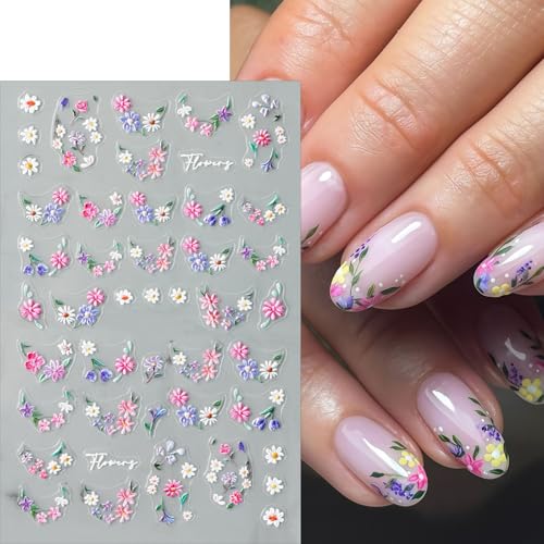 Quezadyl 5D Embossed Flower & Strawberry Nail Art Stickers - 4 Sheets Daisy Decals