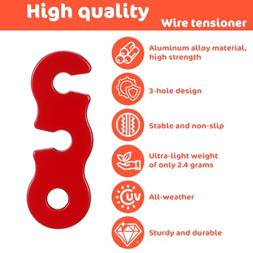 30 Pcs Guyline Tensioner Aluminum Alloy Guy Line Tensioners, Tent Rope Adjusters, Ultralight Cam Jam Cord Tighteners Paracord Tensioner for Outdoor Camping Hiking Backpacking Accessories (Red)