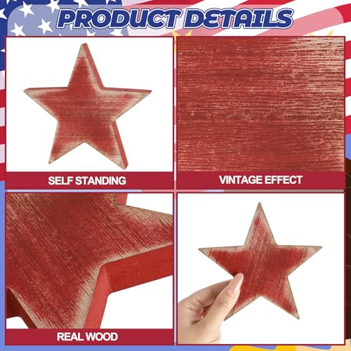 Classic 3 Pcs 4th of July Wooden Star Signs - Tiered Tray Decor