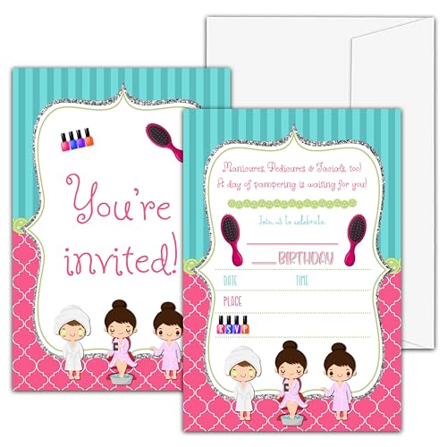 Spa Birthday Invitations for Girls - 20 Pack with Envelopes (4x6)