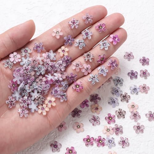 150 Pcs Leopard Print Flower Nail Charms 3D Floral Rhinestones