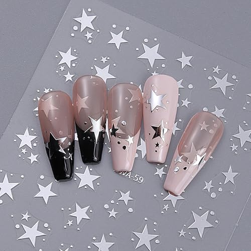 TailaiMei 3D Gold Silver Star Nail Stickers Self-Adhesive Decals (4 Sheets)