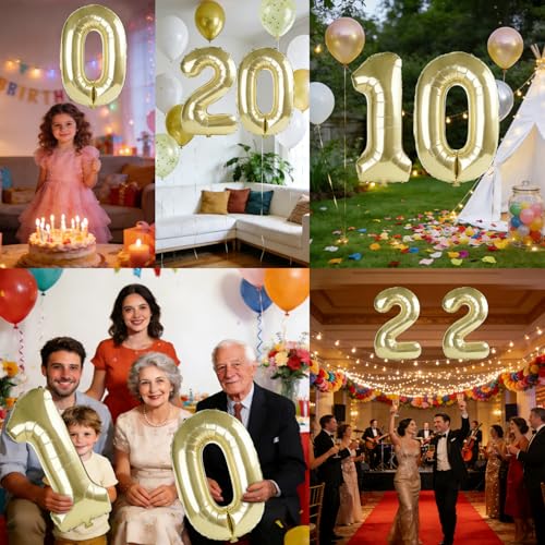 40-Inch Champagne Gold Number 10 Balloon for Birthday Celebrations