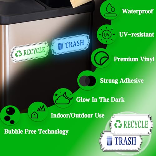 Glow in the Dark Trash & Recycle Stickers - Vinyl Labels for Bins