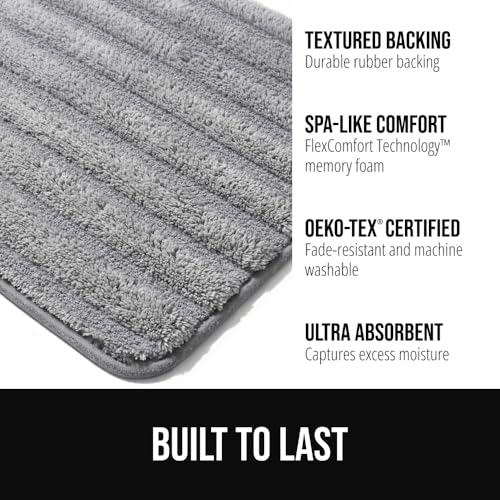 Gorilla Grip Memory Foam Bath Mat, 24x16 Gray Absorbent Bathroom Rug