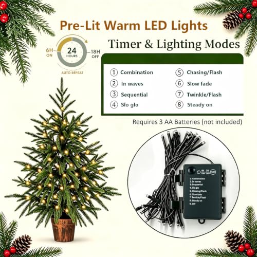 2-Pack 2ft Pre-Lit Artificial Norfolk Pine Christmas Tree Topiary - Green