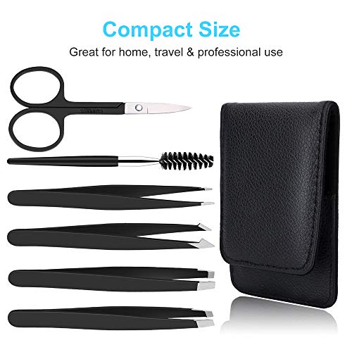 Professional Stainless Steel Tweezers Set with Travel Case - 6 Piece Kit