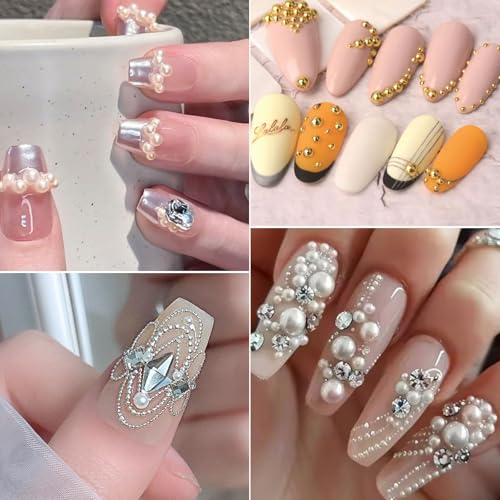 Nail Pearls and Beads Kit with Pickup Pencil and Tweezer