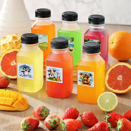 6-Pack 10oz Reusable Juice Bottles with Cute Animal Labels