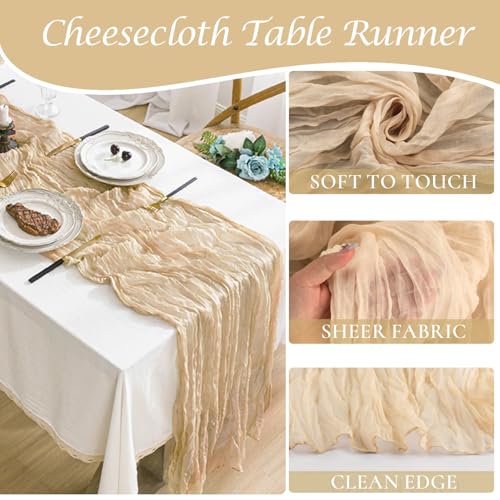 Champagne Gold Boho Cheesecloth Table Runner 120 Inch 3-Pack - Summer Wedding Party Decor