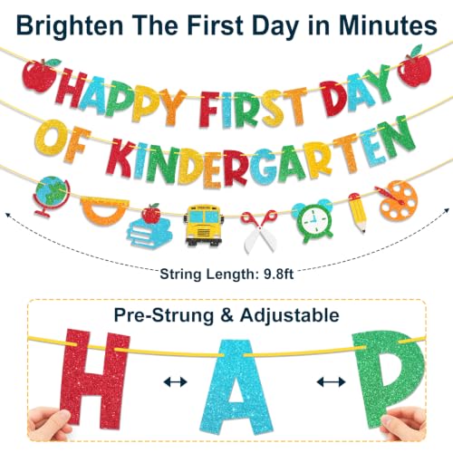 Happy First Day of Kindergarten Banner Set - 3 Pre-Strung Decorations