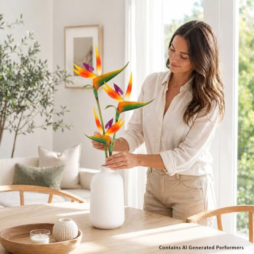 Rainflow Sunset Red Bird of Paradise Artificial Plant - Tropical Flowers, 2 Pack