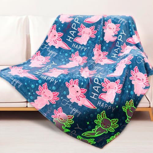 Glow in The Dark Axolotl Blanket for Girls - 40 x 60 inches
