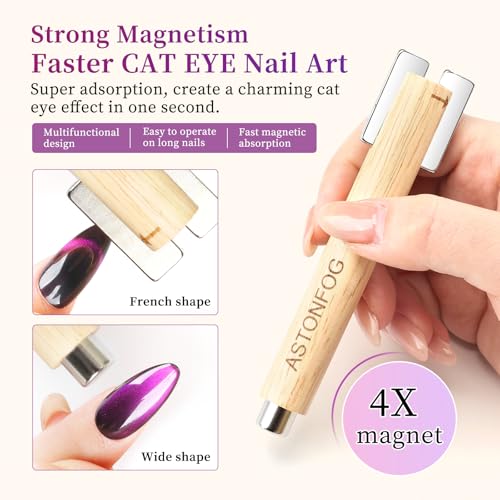 ASTONFOG 3-in-1 Cat Eye Nail Magnet Stick with Wooden Handle (4 Pack)