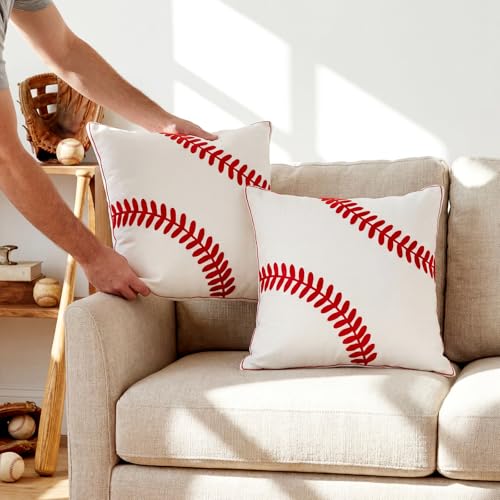 Breling Baseball Themed Throw Pillow Covers - 18x18 Inch Plush Set