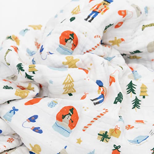 Little Unicorn Premium Quilted Throw Blanket - Christmas Time 60x72 Inches, Super Soft Multi-Layer Muslin for Kids & Families