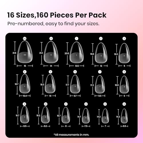 Beetles Curve-EX Short Almond Gel Nail Tips - 160pcs Pre-Etched Soft Acrylic