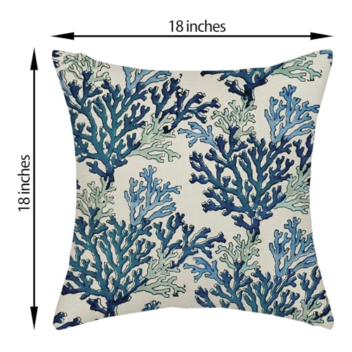 AGAYNA Navy Blue Coral Coastal Throw Pillow Covers 18x18 Set of 2