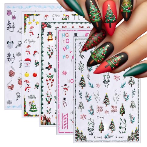 5 Sheets Christmas Nail Stickers 3D Self-Adhesive Winter Holiday Decals