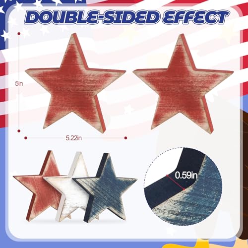 Classic 3 Pcs 4th of July Wooden Star Signs - Tiered Tray Decor