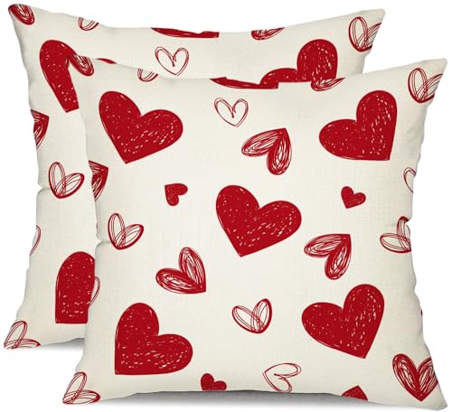Valentine's Day Heart Throw Pillow Covers 18x18 Inch, Set of 2