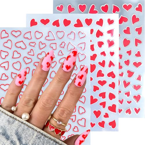 YOUDICT 12 Pcs Heart Nail Stickers Valentine Day Nail Decals Art Design