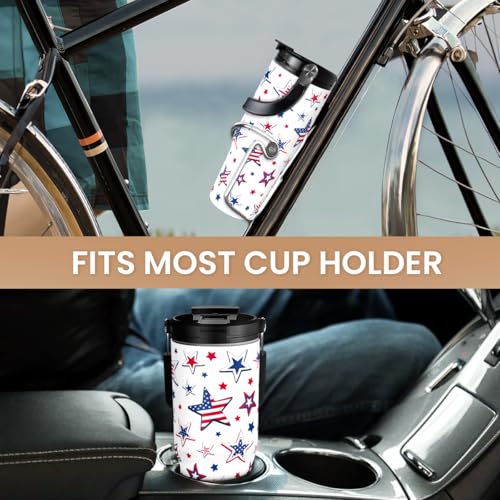 Star American Flag Tumbler with Handle 30oz - Stainless Steel Insulated Travel Mug - USA Gifts for Women & Girls