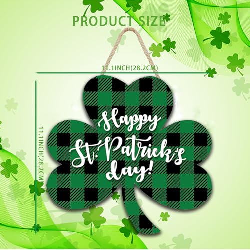 St Patrick's Day Wooden Sign - Green Buffalo Plaid Shamrock Decor