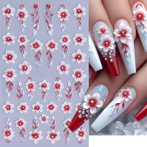 SHUXILIN 5D Embossed Flower Nail Stickers - Daisy & Butterfly Decals