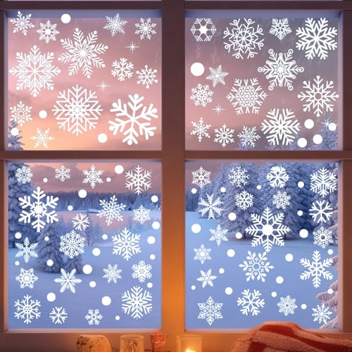 Christmas Snowflake Window Clings - 311 pcs, 12 Sheets Decor