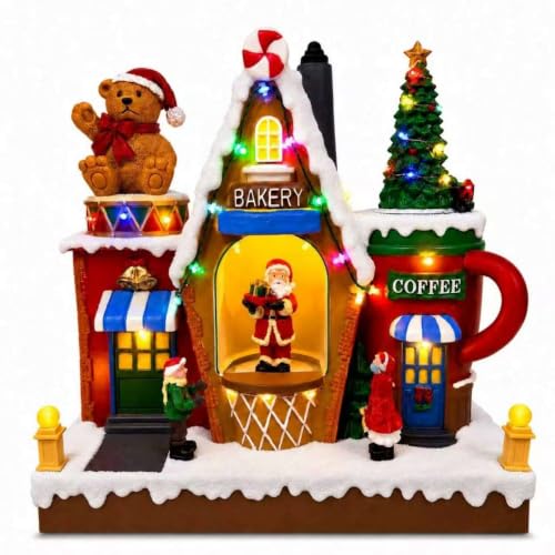 Lighted Christmas Village House with Rotating Santa & Tree - Festive Holiday Decor - Variation of Rotating Santa & Christmas Tree Feature