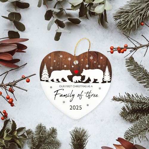Family of Three Christmas Ornament 2025 Heart Keepsake - First Holiday Gift