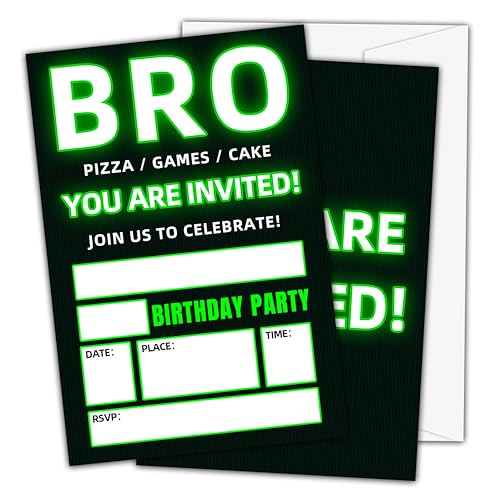 Neon Glow Pizza Birthday Party Invitations with Envelopes, 4x6 20 Pack