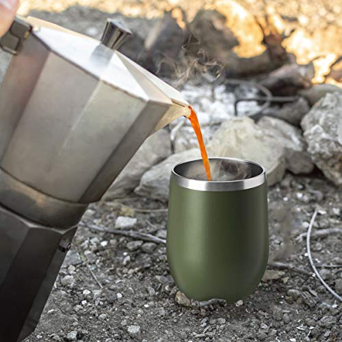 HASLE OUTFITTERS 12oz Army Green Wine Tumbler with Lid - Insulated Stainless Steel Travel Mug