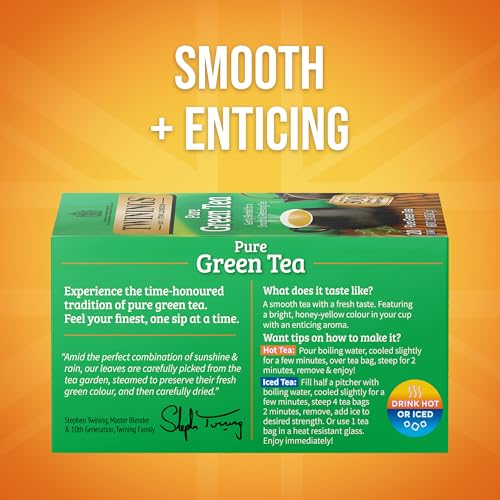 Twinings Pure Green Tea Bags, Caffeinated, 20 Count (Pack of 6)