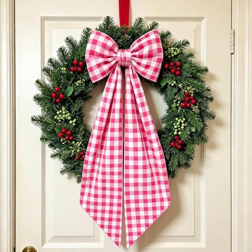 Navy Blue Gingham Wreath Sash for Front Door Decor, 55.12"