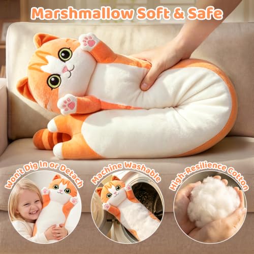 Mewaii 43-Inch Orange Long Cat Plush Body Pillow - Cute Kawaii Gift