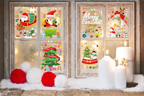 Christmas Window Cling Stickers - 159 PCS Reusable Snowflake & Santa Decals