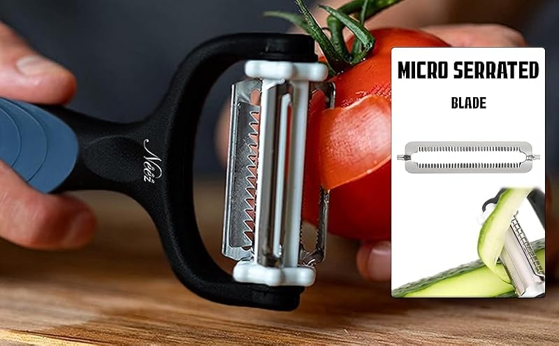 Neez 3-in-1 Julienne & Vegetable Peeler Set - Black & Blue Kitchen Tool