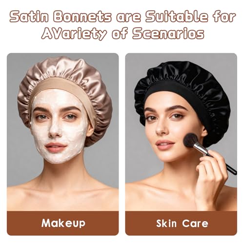2-Pack Satin Silk Hair Bonnets for Sleeping - Soft Elastic Sleep Cap