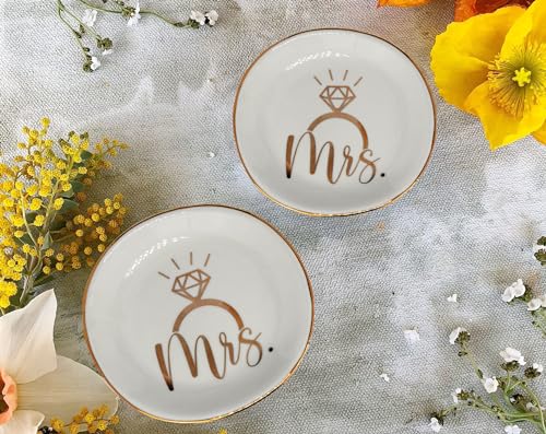 Mrs Ceramic Jewelry Trinket Dish Tray - Elegant Ring & Necklace Holder