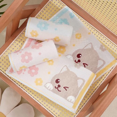 Kissvian 2-Pack Cute Cat Hand Towel Set - Soft Cotton Decorative Washcloths
