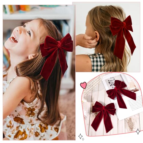 Red Velvet Hair Bow Clips for Women and Girls, 2-Pack