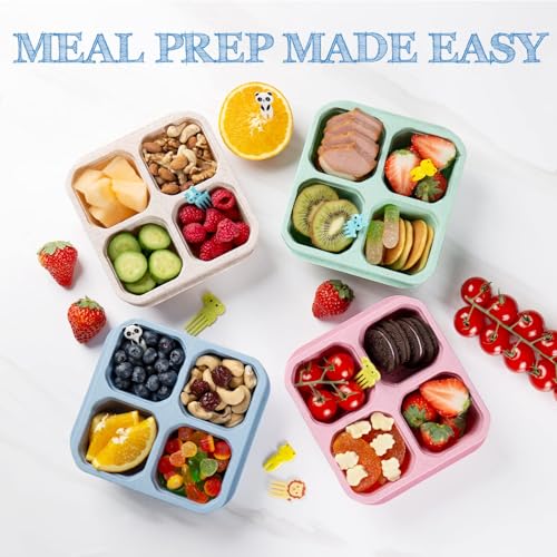 BE OVER QUALITY 4-Pack Bento Box, 4-Compartment Lunch Containers - Multicolor