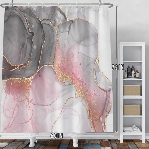 Baocicco Pink Grey Marble Shower Curtain 60x72 Inches with Hooks