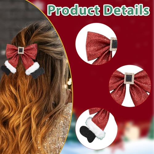 Christmas Hair Clips 2-Pack Red Green Glitter Bow Hairpins