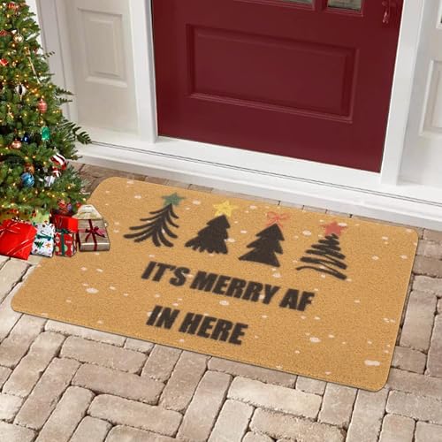Merry AF Christmas Pine Tree Doormat - Non-Slip Holiday Door Mat 17x30"